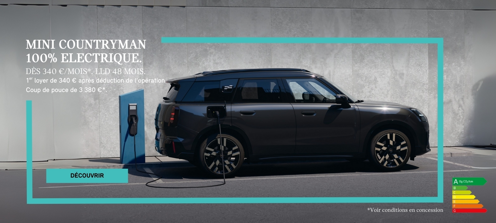 Votre MINI Countryman à partir de 340 €/mois, LLD 48 mois,1er loyer de 340 € après déduction de l’opération Coup de pouce de 3 380 €.