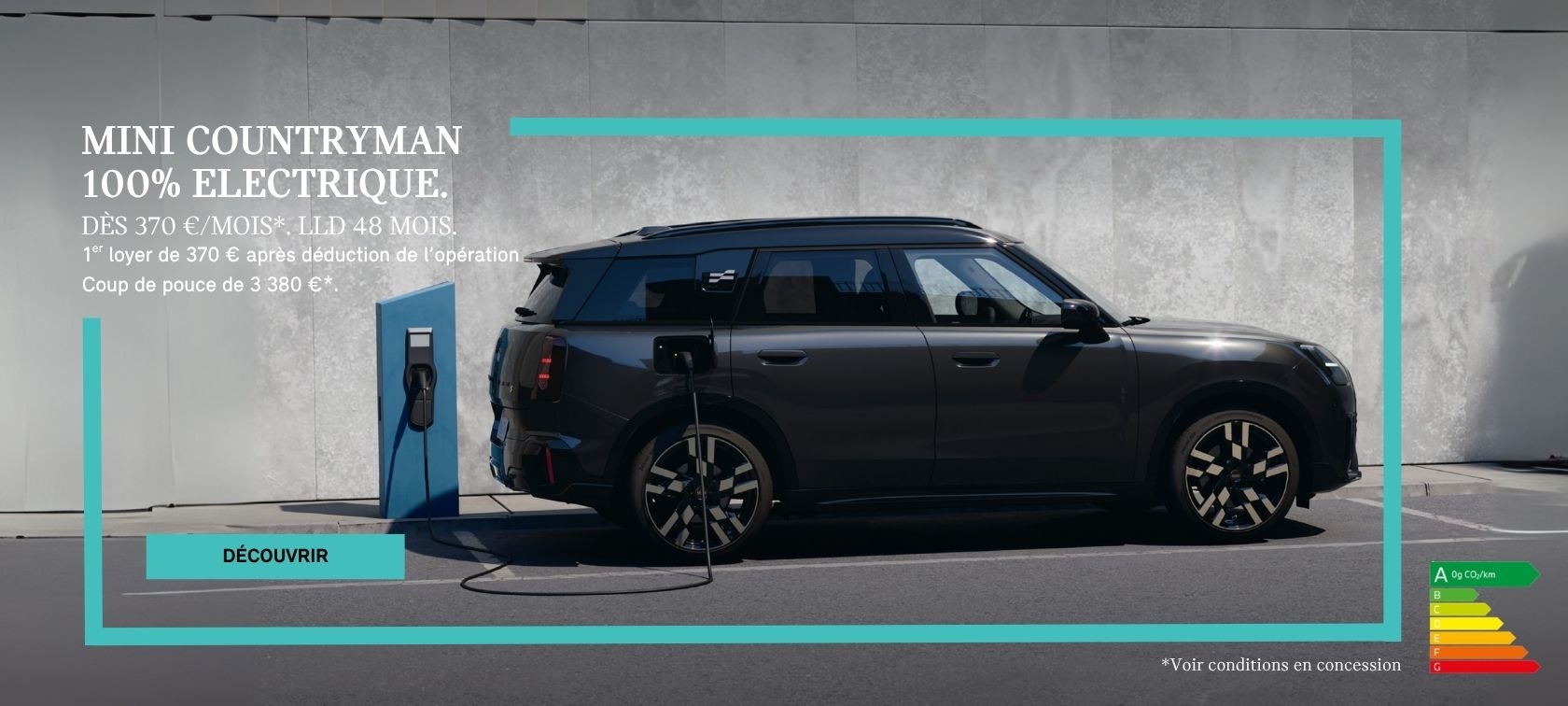 Votre MINI Countryman à partir de 340 €/mois, LLD 48 mois,1er loyer de 340 € après déduction de l’opération Coup de pouce de 3 380 €.